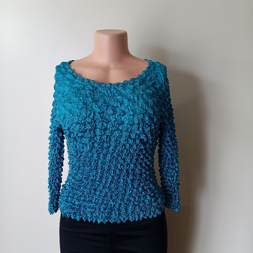 Y2k Vintage 90's Blue Popcorn Bubble Womens Stretchy Top MultiSize S-XL